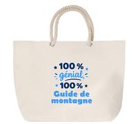 Otshirt Sac de Plage 100% Génial 100% Guide de montagne - Beach Bag - Idée Sac de Plage Cadeau Anniversaire Fête Original Famille Travail Départ Collègue Retraite Noël.