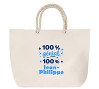 Otshirt Sac de Plage 100% Génial 100% Jean-Philippe - Beach Bag - Idée Sac de Plage Cadeau Anniversaire Fête Original Famille Travail Départ Collègue Retraite Noël.