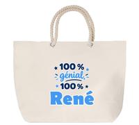 Otshirt Sac de Plage 100% Génial 100% Rene - Beach Bag - Idée Sac de Plage Cadeau Anniversaire Fête Original Famille Travail Départ Collègue Retraite Noël.