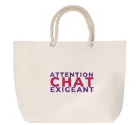 Otshirt Sac de Plage Attention Chat Exigeant - Beach Bag - Idée Sac de Plage Cadeau Anniversaire Fête Original Famille Travail Départ Collègue Retraite Noël. - Violet&Rouge - 1