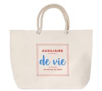 Otshirt Sac de Plage Auxiliaire de Vie un Metier de Cœur - Beach Bag - Idée Sac de Plage Cadeau Anniversaire Fête Original Famille Travail Départ Collègue Retraite Noël. - Rouge&Bleu - 3