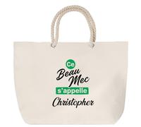 Otshirt Sac de Plage Ce beau mec sappelle Christopher - Beach Bag - Idée Sac de Plage Cadeau Anniversaire Fête Original Famille Travail Départ Collègue Retraite Noël.