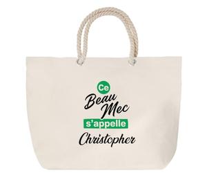 Otshirt Sac de Plage Ce beau mec sappelle Christopher - Beach Bag - Idée Sac de Plage Cadeau Anniversaire Fête Original Famille Travail Départ Collègue Retraite Noël.
