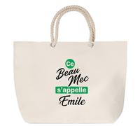 Otshirt Sac de Plage Ce beau mec sappelle Emile - Beach Bag - Idée Sac de Plage Cadeau Anniversaire Fête Original Famille Travail Départ Collègue Retraite Noël.