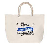 Otshirt Sac de Plage Clovis Depuis Toujours au Dessus du Lot - Beach Bag - Idée Sac de Plage Cadeau Anniversaire Fête Original Famille Travail Départ Collègue Retraite Noël.
