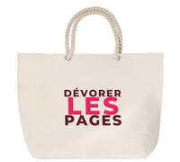 Otshirt Sac de Plage Devorer les Pages - Beach Bag - Idée Sac de Plage Cadeau Anniversaire Fête Original Famille Travail Départ Collègue Retraite Noël. - Bordeaux&Rose - 1
