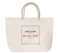 Otshirt Sac de Plage Esclave de mon Chat - Beach Bag - Idée Sac de Plage Cadeau Anniversaire Fête Original Famille Travail Départ Collègue Retraite Noël. - Terracotta&Bleu - 3
