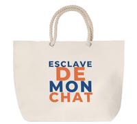 Otshirt Sac de Plage Esclave de mon Chat - Beach Bag - Idée Sac de Plage Cadeau Anniversaire Fête Original Famille Travail Départ Collègue Retraite Noël. - Terracotta&Bleu - 1