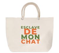 Otshirt Sac de Plage Esclave de mon Chat - Beach Bag - Idée Sac de Plage Cadeau Anniversaire Fête Original Famille Travail Départ Collègue Retraite Noël. - Kaki&Orange - 1