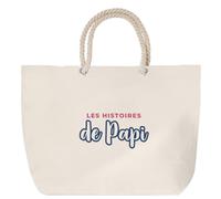 Otshirt Sac de Plage Les Histoires de Papi - Beach Bag - Idée Sac de Plage Cadeau Anniversaire Fête Original Famille Travail Départ Collègue Retraite Noël. - Rose&Bleu - 2