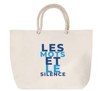 Otshirt Sac de Plage Les Mots et le Silence - Beach Bag - Idée Sac de Plage Cadeau Anniversaire Fête Original Famille Travail Départ Collègue Retraite Noël. - Bleu&Turquoise - 1