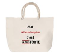 Otshirt Sac de Plage Ma Aide-menagere C'est la plus forte - Beach Bag - Idée Sac de Plage Cadeau Anniversaire Fête Original Famille Travail Départ Collègue Retraite Noël.