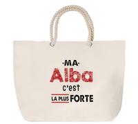 Otshirt Sac de Plage Ma Alba C'est la plus forte - Beach Bag - Idée Sac de Plage Cadeau Anniversaire Fête Original Famille Travail Départ Collègue Retraite Noël.