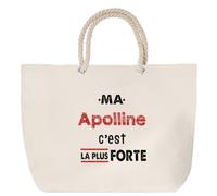 Otshirt Sac de Plage Ma Apolline C'est la plus forte - Beach Bag - Idée Sac de Plage Cadeau Anniversaire Fête Original Famille Travail Départ Collègue Retraite Noël.