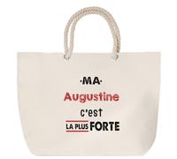 Otshirt Sac de Plage Ma Augustine C'est la plus forte - Beach Bag - Idée Sac de Plage Cadeau Anniversaire Fête Original Famille Travail Départ Collègue Retraite Noël.
