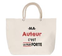 Otshirt Sac de Plage Ma Auteur C'est la plus forte - Beach Bag - Idée Sac de Plage Cadeau Anniversaire Fête Original Famille Travail Départ Collègue Retraite Noël.