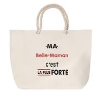 Otshirt Sac de Plage Ma Belle-Maman C'est la plus forte - Beach Bag - Idée Sac de Plage Cadeau Anniversaire Fête Original Famille Travail Départ Collègue Retraite Noël.