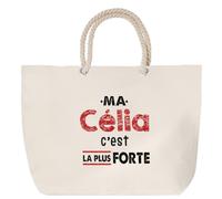 Otshirt Sac de Plage Ma Celia C'est la plus forte - Beach Bag - Idée Sac de Plage Cadeau Anniversaire Fête Original Famille Travail Départ Collègue Retraite Noël.