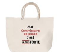 Otshirt Sac de Plage Ma Commissaire de police C'est la plus forte - Beach Bag - Idée Sac de Plage Cadeau Anniversaire Fête Original Famille Travail Départ Collègue Retraite Noël.