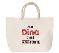 Otshirt Sac de Plage Ma Dina C'est la plus forte - Beach Bag - Idée Sac de Plage Cadeau Anniversaire Fête Original Famille Travail Départ Collègue Retraite Noël.