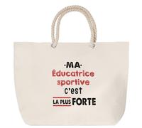 Otshirt Sac de Plage Ma Educatrice sportive C'est la plus forte - Beach Bag - Idée Sac de Plage Cadeau Anniversaire Fête Original Famille Travail Départ Collègue Retraite Noël.