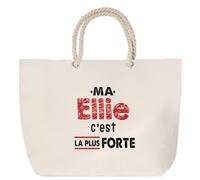 Otshirt Sac de Plage Ma Ellie C'est la plus forte - Beach Bag - Idée Sac de Plage Cadeau Anniversaire Fête Original Famille Travail Départ Collègue Retraite Noël.