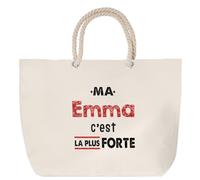 Otshirt Sac de Plage Ma Emma C'est la plus forte - Beach Bag - Idée Sac de Plage Cadeau Anniversaire Fête Original Famille Travail Départ Collègue Retraite Noël.