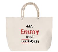 Otshirt Sac de Plage Ma Emmy C'est la plus forte - Beach Bag - Idée Sac de Plage Cadeau Anniversaire Fête Original Famille Travail Départ Collègue Retraite Noël.