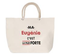 Otshirt Sac de Plage Ma Eugenie C'est la plus forte - Beach Bag - Idée Sac de Plage Cadeau Anniversaire Fête Original Famille Travail Départ Collègue Retraite Noël.
