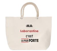 Otshirt Sac de Plage Ma Laborantine C'est la plus forte - Beach Bag - Idée Sac de Plage Cadeau Anniversaire Fête Original Famille Travail Départ Collègue Retraite Noël.