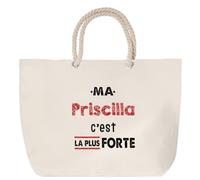 Otshirt Sac de Plage Ma Priscilla C'est la plus forte - Beach Bag - Idée Sac de Plage Cadeau Anniversaire Fête Original Famille Travail Départ Collègue Retraite Noël.