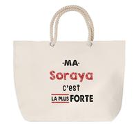 Otshirt Sac de Plage Ma Soraya C'est la plus forte - Beach Bag - Idée Sac de Plage Cadeau Anniversaire Fête Original Famille Travail Départ Collègue Retraite Noël.