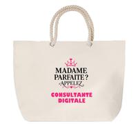 Otshirt Sac de Plage Madame Parfaite Consultante Digitale - Beach Bag - Idée Sac de Plage Cadeau Anniversaire Fête Original Famille Travail Départ Collègue Retraite Noël.