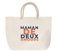 Otshirt Sac de Plage Maman de Deux Amours - Beach Bag - Idée Sac de Plage Cadeau Anniversaire Fête Original Famille Travail Départ Collègue Retraite Noël. - Bleu&Terracotta - 1
