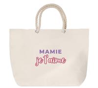 Otshirt Sac de Plage Mamie Je Taime - Beach Bag - Idée Sac de Plage Cadeau Anniversaire Fête Original Famille Travail Départ Collègue Retraite Noël. - Violet&Rose - 2
