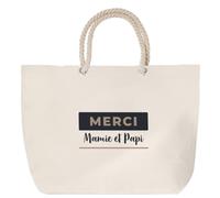 Otshirt Sac de Plage Merci Mamie et Papi - Beach Bag - Idée Sac de Plage Cadeau Anniversaire Fête Original Famille Travail Départ Collègue Retraite Noël. - Bleu&Marron - 4
