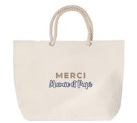 Otshirt Sac de Plage Merci Mamie et Papi - Beach Bag - Idée Sac de Plage Cadeau Anniversaire Fête Original Famille Travail Départ Collègue Retraite Noël. - Marron&Bleu - 2