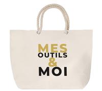 Otshirt Sac de Plage Mes Outils Moi - Beach Bag - Idée Sac de Plage Cadeau Anniversaire Fête Original Famille Travail Départ Collègue Retraite Noël. - Doré&Noir - 1