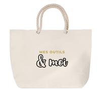 Otshirt Sac de Plage Mes Outils Moi - Beach Bag - Idée Sac de Plage Cadeau Anniversaire Fête Original Famille Travail Départ Collègue Retraite Noël. - Doré&Noir - 2