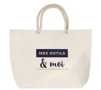 Otshirt Sac de Plage Mes Outils Moi - Beach Bag - Idée Sac de Plage Cadeau Anniversaire Fête Original Famille Travail Départ Collègue Retraite Noël. - Bleu&Kaki - 4