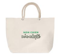 Otshirt Sac de Plage Mon Chien ma Adopte - Beach Bag - Idée Sac de Plage Cadeau Anniversaire Fête Original Famille Travail Départ Collègue Retraite Noël. - Vert - 2