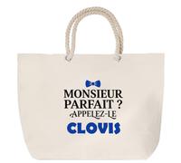 Otshirt Sac de Plage Monsieur Parfait Clovis - Beach Bag - Idée Sac de Plage Cadeau Anniversaire Fête Original Famille Travail Départ Collègue Retraite Noël.