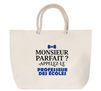 Otshirt Sac de Plage Monsieur Parfait Professeur des ecoles - Beach Bag - Idée Sac de Plage Cadeau Anniversaire Fête Original Famille Travail Départ Collègue Retraite Noël.