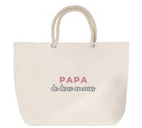 Otshirt Sac de Plage Papa de Deux Amours - Beach Bag - Idée Sac de Plage Cadeau Anniversaire Fête Original Famille Travail Départ Collègue Retraite Noël. - Rose&Gris - 2