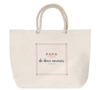 Otshirt Sac de Plage Papa de Deux Amours - Beach Bag - Idée Sac de Plage Cadeau Anniversaire Fête Original Famille Travail Départ Collègue Retraite Noël. - Rose&Gris - 3