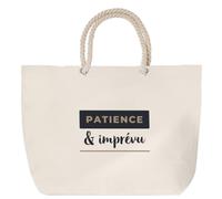 Otshirt Sac de Plage Patience Imprevu - Beach Bag - Idée Sac de Plage Cadeau Anniversaire Fête Original Famille Travail Départ Collègue Retraite Noël. - Bleu&Marron - 4