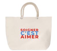 Otshirt Sac de Plage Soigner Cest Aimer - Beach Bag - Idée Sac de Plage Cadeau Anniversaire Fête Original Famille Travail Départ Collègue Retraite Noël. - Rouge&Bleu - 1