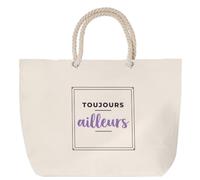 Otshirt Sac de Plage Toujours Ailleurs - Beach Bag - Idée Sac de Plage Cadeau Anniversaire Fête Original Famille Travail Départ Collègue Retraite Noël. - Bleu&Violet - 3