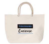 Otshirt Sac de Plage Toujours Curieuse - Beach Bag - Idée Sac de Plage Cadeau Anniversaire Fête Original Famille Travail Départ Collègue Retraite Noël. - Noir&Bleu - 4
