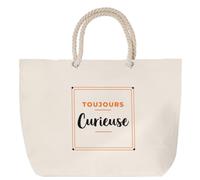 Otshirt Sac de Plage Toujours Curieuse - Beach Bag - Idée Sac de Plage Cadeau Anniversaire Fête Original Famille Travail Départ Collègue Retraite Noël. - Orange&Noir - 3